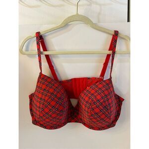 Cacique intimates 40DDD 40F bra red plaid rn#118641